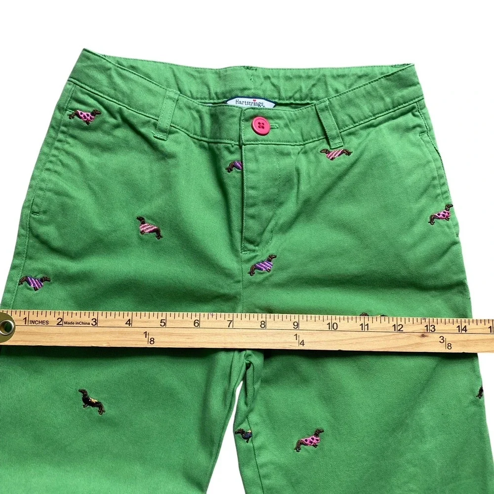 Hartstrings Pants Girls size 6 Green Flare Embroidered Dogs Cotton